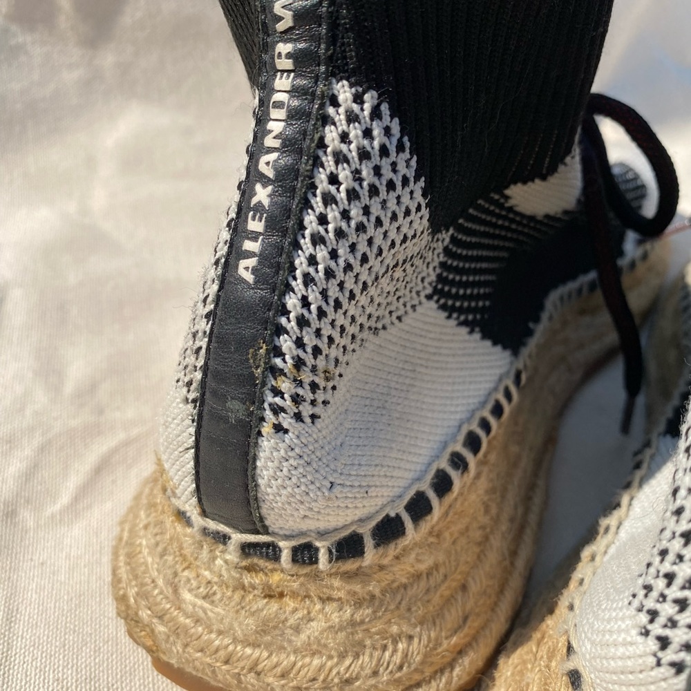 Alexander Wang Dakota Espadrille Sock Knit Lace up Shoe Black and White 38 - Picture 4 of 10